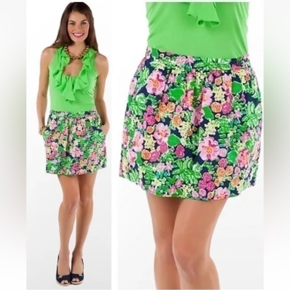 Lilly Pulitzer Mimosa Mini Getaway Garden Floral Cotton Poplin Skirt Small 33002
